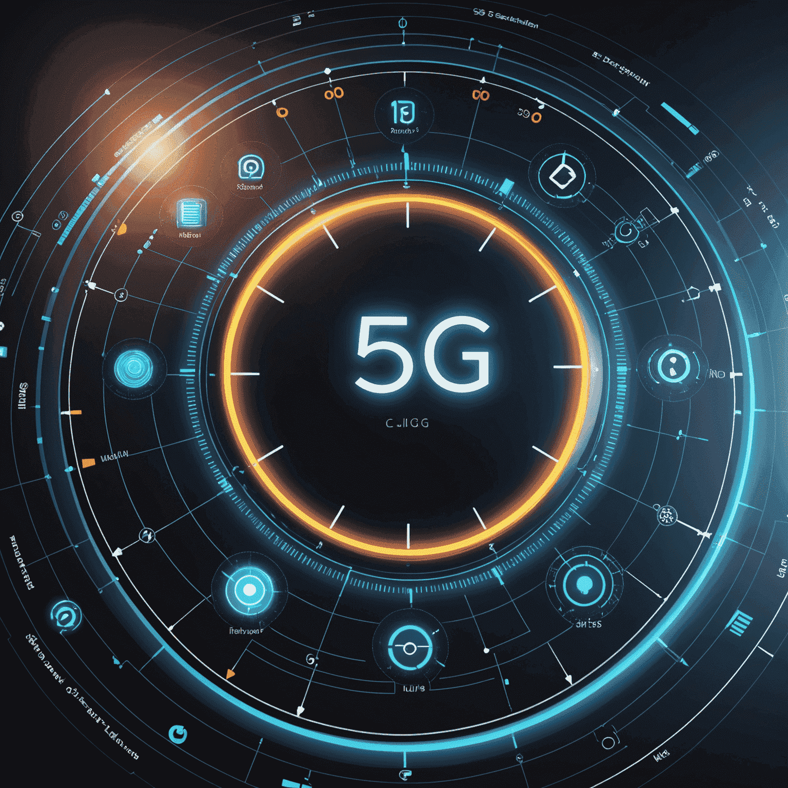 Visual representation of 5G network with connected devices and speed indicators