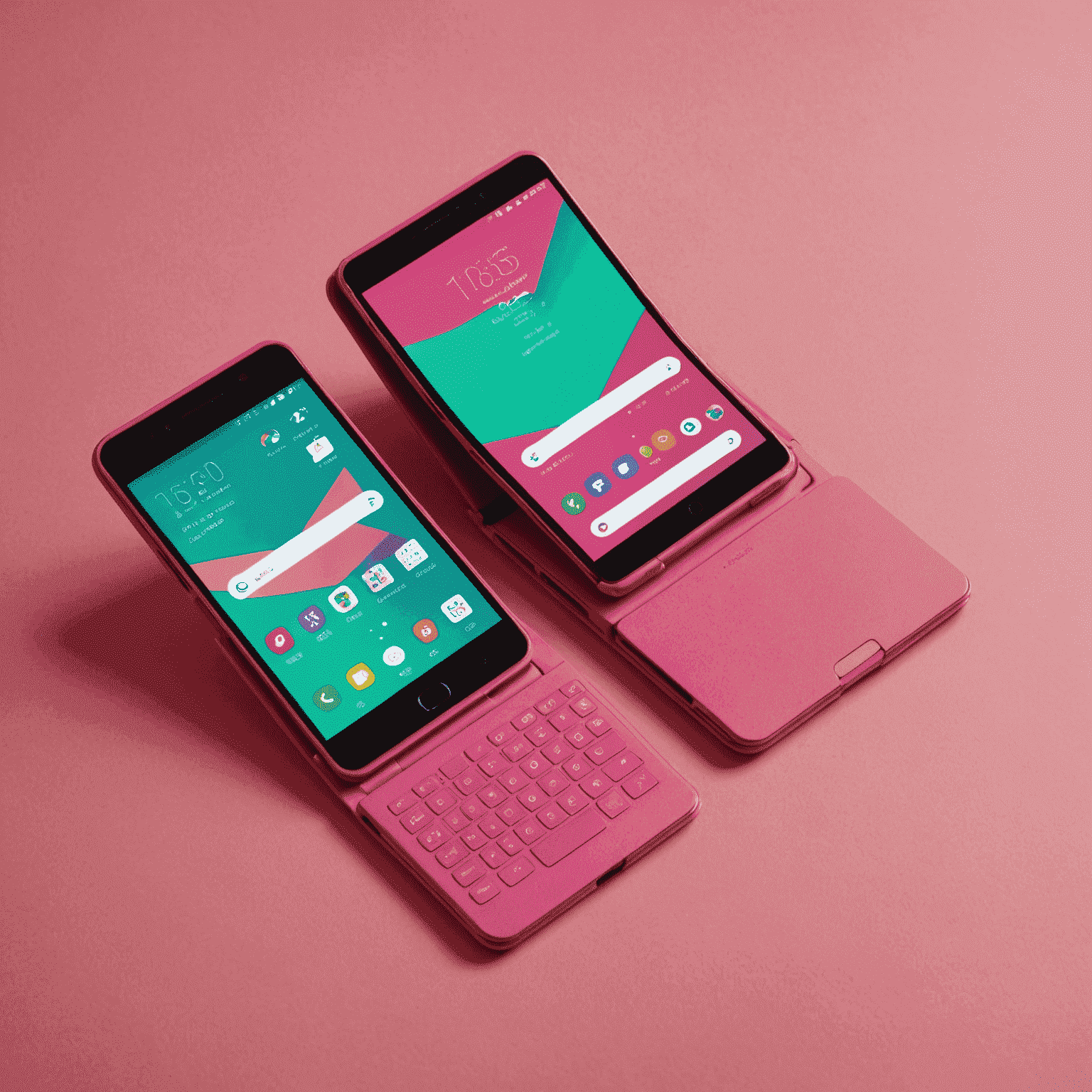 PinkBerry Fold 3 foldable smartphone in a vibrant pink color, shown both folded and unfolded