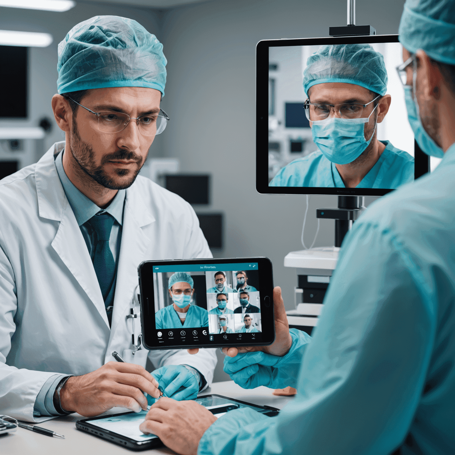 A split-screen image showing a person video conferencing on a smartphone with crystal clear quality on one side, and a surgeon performing remote surgery using 5G technology on the other