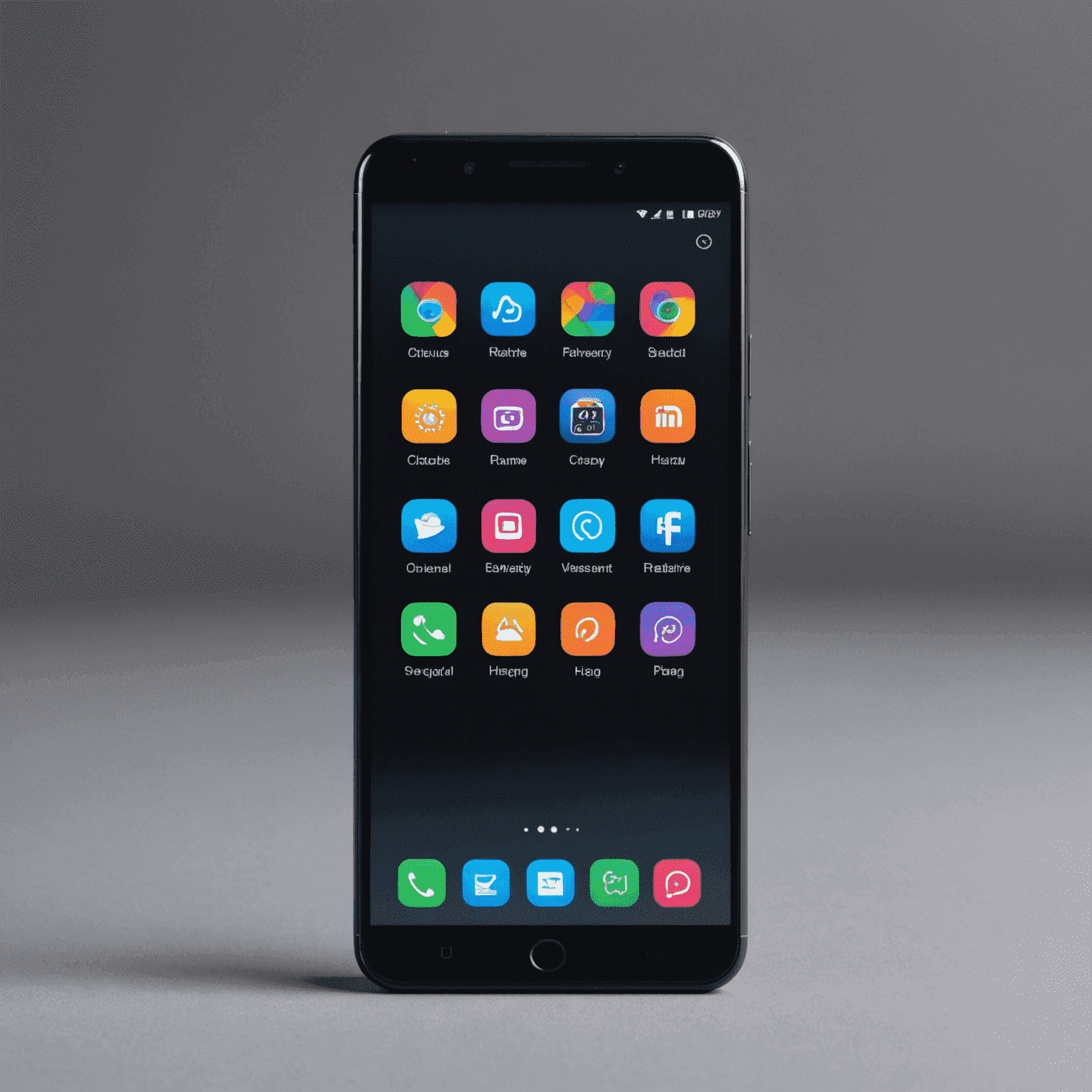 A sleek, black smartphone with a large edge-to-edge display, showcasing a vibrant home screen with colorful app icons.