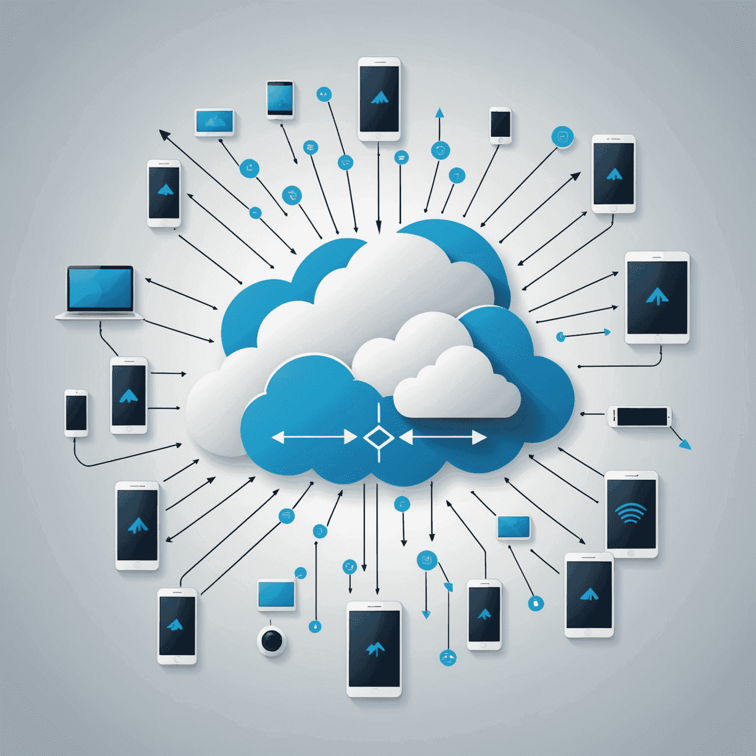 Illustration of a cloud with arrows pointing to various devices